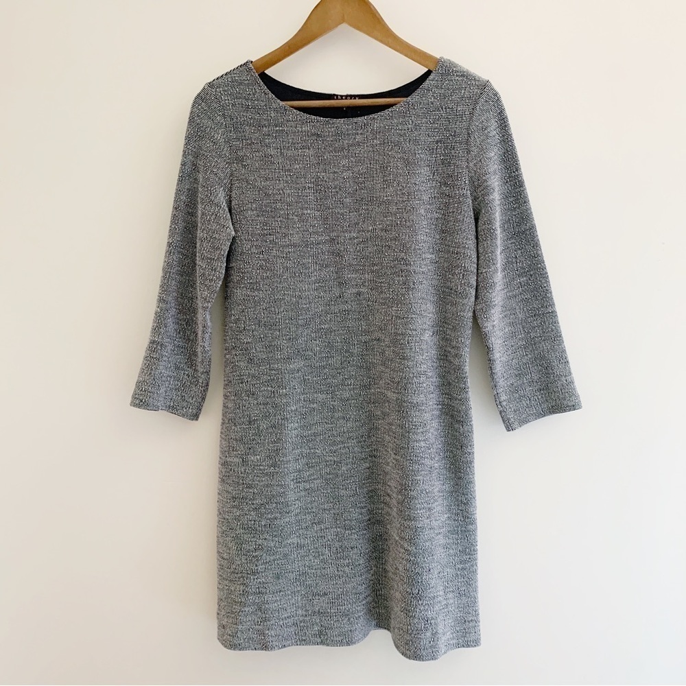 Theory Navy Tweed Mini Dress Large Minimalist